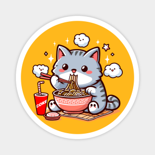 Cute Cat Eating Ramen Magnet